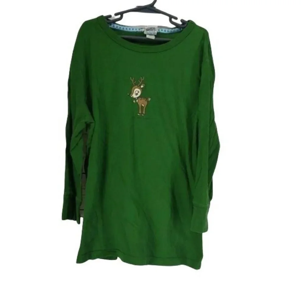 Old Navy Perfect Fit Green Oh My Deer Long Sleeve Shirt‎ size Large